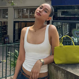 Women's Fashion Solid Tank Tops 2026 Streetwear Sleeveless T-shirt Female Square Collar Skinny Corset Y2K Girls Gray Crop Top