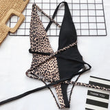 Sexy One Piece Swimsuit Swimwear Women Leopard Patchwork Cross Long Straps Deep V-neck Bathing Suit Beach Banadores Mujer 2026