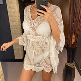 2026 New Sexy Lace See Through Long Sleeve Tunic Beach Cover Up Cover-ups Beach Dress Beach Wear Beachwear Female Women V4528