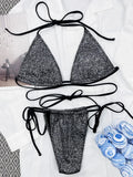 Shiny Sparkling Wrap Around Bikini Female Swimsuit Women Swimwear Two-pieces Bikini Set Mini Micro Thong Bathing Suit Swim Lady