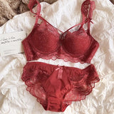 MOYISU Minimizer Bra French Lace for Large Bust, Anti Sagging Full Coverage Push Up Underwire Set, Sensuous Women Sexy Bra & Set