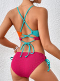 2026 Drawstring Triangle Bikini Women Sexy Color Block Swimwear Female Strappy Swimsuit Bathers Bathing Swimming Swim Suit