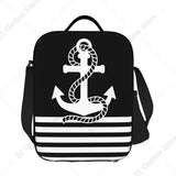 Custom Black White Nautical Anchor Stripe Thermal Insulated Lunch Bag Women Lunch Tote for Outdoor Camping Travel Bento Food Box