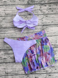 3 Piece Tropical Bikini Halter Push Up Swimsuit & Beach Shirt Swimwear Women 2026 Bathers Bathing Swimming Suit Female Beachwear