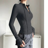Women's Slim Fit Long Sleeved Yoga Exercise Top Elastic Half Zipper Fitness Suit for Active Wear