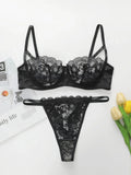 High Quality New Sexy Underwear For Women's Lace Transparent Hollow 3/4 Bra Gathering Steel Ring Push Up Underwear Set HR2634