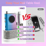Nail Drill Machine Holder with White Rhinestones, 8 Holes Nail Drill Bit Holder, Nail Efile Stand and Organizer Storage Box Case