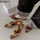 NASBAVI Designer Sandals Women Shoes Narrow Band Sexy Sandals Kitten Heels Pointed Toe Ladies Concise Footwear Summer Red Shoes