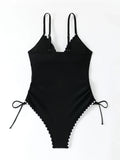 2026 Strappy Swimsuit One Piece Drawstring V-neck Swimwear Women Sexy Black Bathers Bathing Swimming Swim Suit Female Beachwear