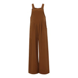Women Fashion Jumpsuits Sleeveless Buttons Suspender Wide Leg Pant Overalls with Pockets Casual Loose Romper Streetwear