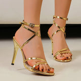 Sexy Gold Thin-Heeled Ankle Strap Pumps Women Elegant Stiletto Heels Party Sandals Woman Plus Size Pointed Toe High Heel Sandals