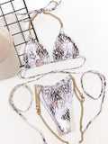 Snake Skin Wrap Around Metal Chains Halter Bikini Women Swimwear Female Swimsuit Two-pieces Bikini set Micro Bathing Suit Swim