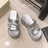 Summer Silver Chunky Platform Sandals Women Fashion Buckle Thick Bottom Slippers Woman Punk Wedges High Heels Sandalias Mujer