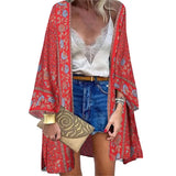 Bohemian Sun Protection Long Blouse Women Cardigan Floral Print Batwing Sleeve Summer Cardigan for Daily Wear