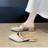 Sandals for Woman Chunky Pointed Toe Footwear Summer 2026 Thick Heel Block High  Pumps Women's Shoes Slippers