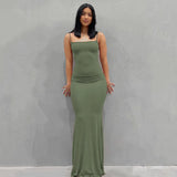 2024 Summer Dresses For Women Sexy Spaghetti Strap Black Long Dress Y2k Sleeveless Solid Skinny Bodycon Trumpet Maxi Vestidos