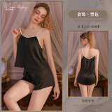 Elegant New Home Wear Set Sexy Women's Pajamas With Chest Pads Pure Desire Camisole And Sleep Pants Two-piece Sets Casual XWEX