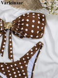 3PCS With Sarong Polka Dots Bandeau Bikini Women Swimwear Female Swimsuit Three-Pieces Bikini Set Bather Bathing Suit Swim V8189