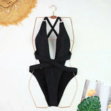 New Sexy One Piece Swimsuit Swimwear Women Black Deep V-neck Bandage Cross Backless Beachwear Bathing Suit Banadores Mujer 2026