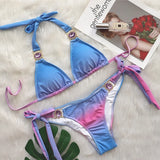 3 Colors Sexy Bikini Women Gradient Swimwear Swimsuit Luxe Crystal Diamond Halter Knot Strap Bikinis Set Bathing Suit Biquinis