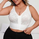 Plus Size Deep V Lace Lingerie, Sheer Plunge Bra with Front Zip, Open Back & Shaping Support