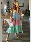 Foridol Multicolor Patchwork V Neck Sundress Smocked Strap Sleeveless A-line Female Midi Casual Summer Women Vestidos 2025