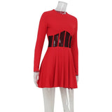 Ahagaga Fashion Solid Women's Mini Dresses A-Line Knitted Sheer Slim Fit Long Sleeves Bodycon O-Neck Party Streetwear Vestidos