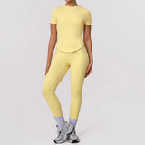 2 Pieces Sportswear Women Yoga Shorts Set Short Sleeve Sports T Shirts High Waist Hip Lifting Running Leggings Fitness Outfits