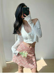 2026 Summer New Retro Vacation Style Small Floral Half Skirt High Waisted Wrap Buttocks Elegant Sweet Slim Short Skirt 06AH