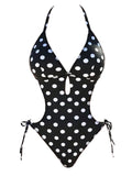 S - XL Polka Dots Halter High Leg Cut One Piece Swimsuit Women Swimwear Female Backless Monokini Bather Bathing Suit Swim V7539