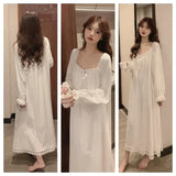 Long Sleeve Princess Style Nightdress Women's Pajamas Lace Palace Korean Version Loose Plus Size New Homewear Birthday Gift