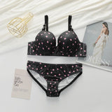 Two Piece Women Underwear Set With Floral Print Design 3/4 Cup Hood Gathered And Matching Triangle Underwear Sexy Lingerie A2169