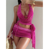 With Skirt Cover Up Halter Bikini Female Swimsuit Women Swimwear Strappy Bather Bathing Suit Swim Four-pieces Bikini set K8089