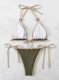 Women Green Halter Micro Ring String Bikini Sets Two Pieces Tie Thong Swimsuit Swimwear Bathing Suit Beach Outfits Biquini