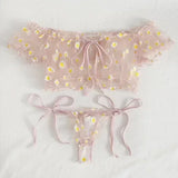 Toucheart Sexy Underwear Lace Lingerie Set For Women Off-Shoulder Small Chest Bralette+Thong Beachwear Transparent Bra Set New