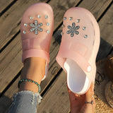 Luxury Rhinestone Pink Platform Clogs Shoes Women Crystal Flowers Hollow Out Sandals Woman Anti Slip Thick Bottom Beach Sandles