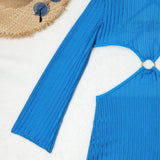 Women micro mini halter bikinis sets 3pcs with knitted long sleeve hollow out mini dress swimsuit bathing suit beach outfits