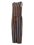 Women’s 2 Piece Summer Pant Outfits Sleeveless Plaid/Stripes Print Tank Tops + Pants Set Casual Streetwear