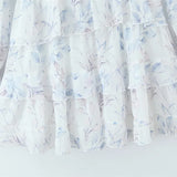 Sweet Long-sleeve Dress For Women Pleated Printed Short Women White Floral Print Mini Dress Long Puff Sleeve For Beach 96U3