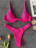 Sexy Neon V-bar Underwired Bikini 2025 Female Ribbed Swimsuit Women Thong Swimwear Two-pieces Bikini set Push up Bathing Suit