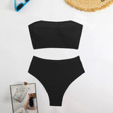 sexy ribbed bandeau bikinis sets two pieces women plain thong high waist swimsuits female bathing suit swimwear tankini biquini