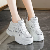 Breathable White Sneakers Shoes Women Mix Color Chunky Platform Sport Sneaker Woman 2025 Lace-Up Thick Bottom Vulcanize Shoes