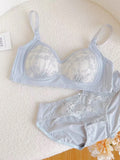 Summer Lace Half Cup Bra Small Bust Beachwear Gathering Light Support Pure Bralette Ultra Thin Wirefree Set AU MOYISU S-XL-32-38