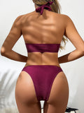 Halter Bikinis 2026 Women Bandeau Swimsuit Solid Sexy Ring Link Swimwear Female Bathers Bathing Swimming Swim Suit Beachwear