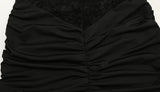 Ahagaga Sexy Patchwork Dresses For Women Short Sleeves Sheath Pleated Slim Fit Hollow Out Lace Basic Trend Streetwear Vestidos
