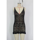 DEKA Style Knitting Multicolor Slip Dress Fashion Hollow Out Short Dress Women's Beach Holiday Bikini Cover Up Fishnet Crochet S