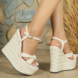 2026 Big Size 42 Summer Ankle Ankle Espadrilles Sandals Women Super High Heels Wedges Shoes RosyRed Chunky Platform Sandals