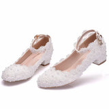 Women 3CM High Heels White Lace Pearl Wedding Shoes Sexy Bride Party  Pointed Toe Shallow Mouth Pumps Shoe Bridesmaid  Pink