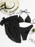 3pcs Sarong Beach Cover Up Skirt Wrinkled Bikini Women Swimwear Female Swimsuit Three-pieces Bikini Set Bathing Suit Swim Lady