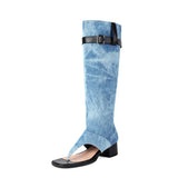 2025 Brand Plus Size 48 Trendy Denim Blue Gladiator Sandals Women Chic Black Chunky Heels  Fashion Comfy Walk Summer Boot Shoes